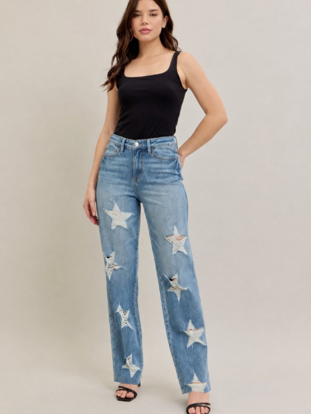 Judy Blue High Waist Rigid Magic Star Distressed 90's Straight Jeans 11/30 NWT